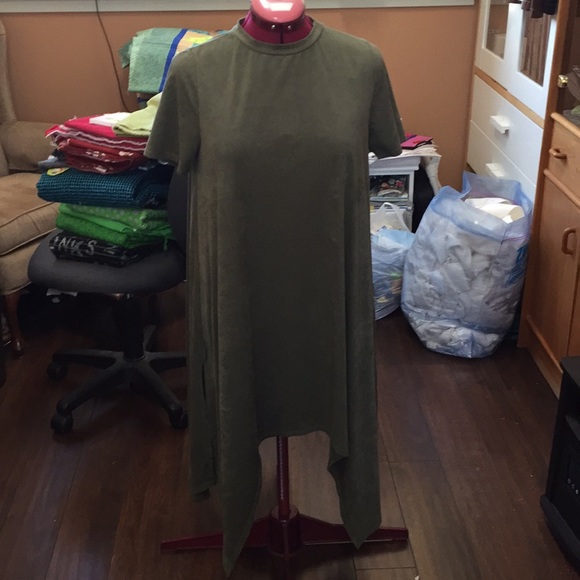 Army Green Suede Tunic Dress - Picture 1 of 6